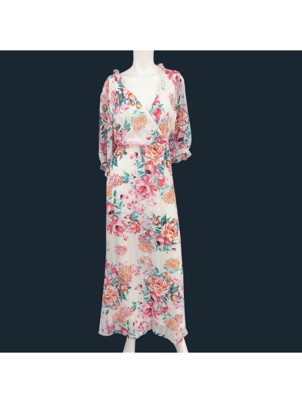Maison Tara Floral Maxi Dress Puff Sleeve Romantic Evening Guest Empire Waist 14